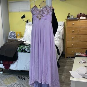 Strapless purple high low prom dress